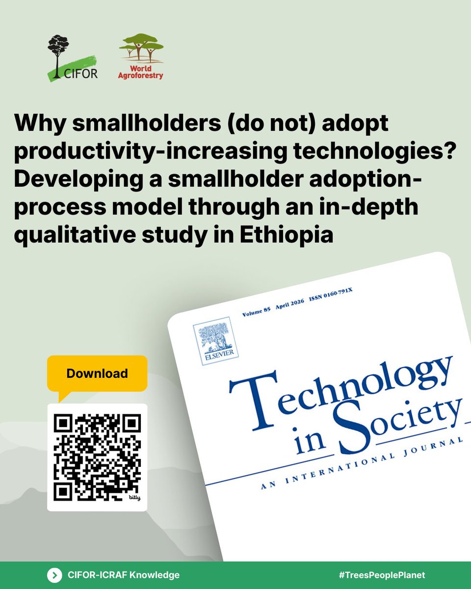 CIFOR_ICRAF's tweet image. 📚 | What shapes smallholders’ decisions to adopt new technologies?

New research from Ethiopia looks at barriers across the adoption process and what can help innovations stick.

Download a copy : 🔗 bit.ly/3OA0TBp

#TreesPeoplePlanet