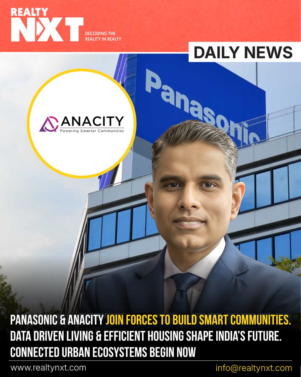 RealtyNXT's tweet image. #News | Panasonic &amp;amp; Anacity Partner To Build Smart Communities In India Using Data, IoT &amp;amp; Automation For Future Ready Living

#RealtyNXT #SmartLiving #ProptechIndia #IoT #RealEstateInnovation #UrbanDevelopment #TechInRealEstate #FutureHousing #DigitalIndia #SmartCities
