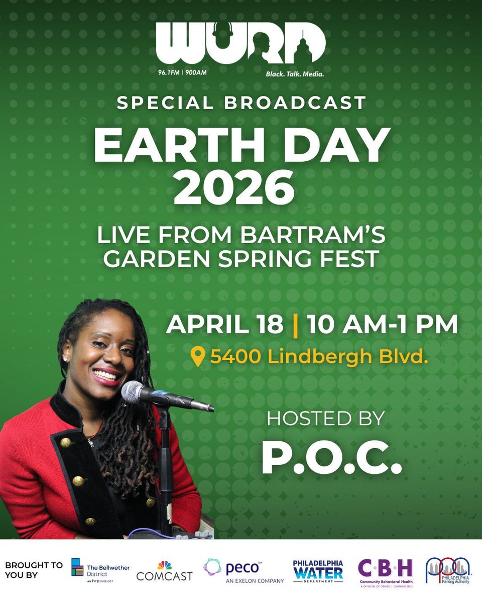 Revive_POC's tweet photo. We are taking Earth Day to the people. Join WURD for a special live broadcast from Bartram’s Garden Spring Fest in Southwest Philly. April 18, 10AM to 1PM. Real community, real energy, real environmental conversations. Hosted by P.O.C. !! https://t.co/3236TGqtGs