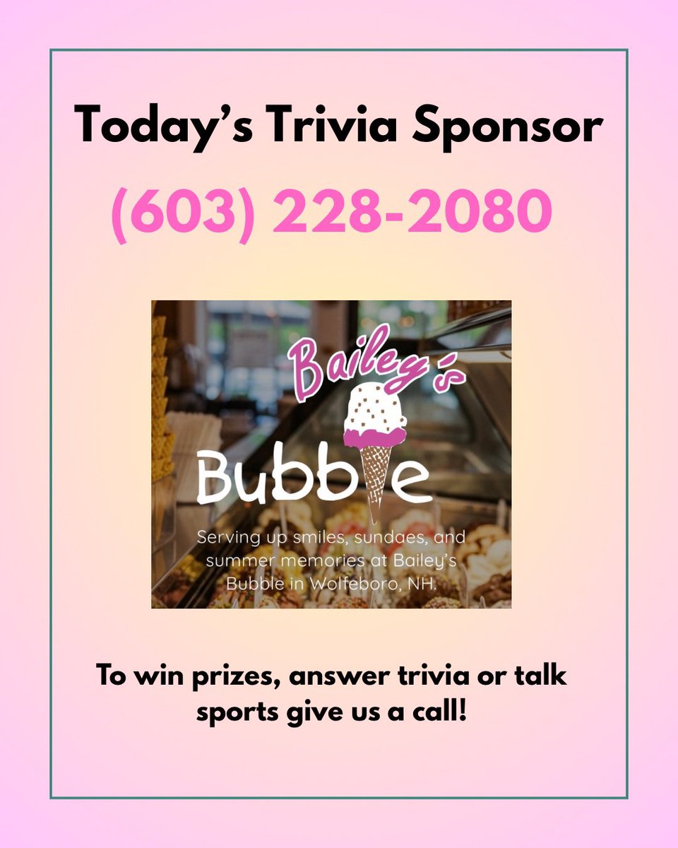 mikeandthehoss's tweet image. Happy Mike &amp;amp; The Hoss Saturday! We will be LIVE at 11:00 AM on @thepulseofnh Facebook livestream &amp;amp; the radio!

If you answer today’s trivia question correctly, you could win yourself a Bailey's Bubble gift card! We are counting down the days until opening day! 🍦

#sportstalk