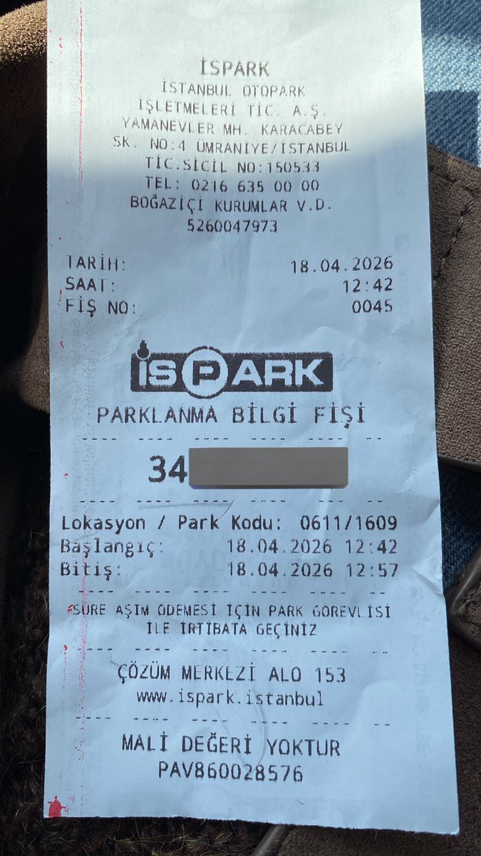 İspark görevlisi 20 dk boyunca (wc)görevinin başında olmadığı için ben ücretsiz ispark kodumu tanımlatamadım çıkış yaparken de girişte tanımlanmayınca kod uygulanmıyormuş görevini yapmayan isparkçı yüzünden plakama 300₺ ispark borcu tanımlandı #ispark
#ibb