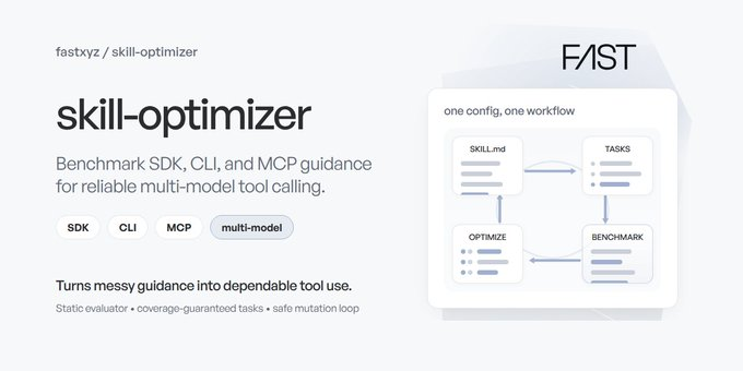 Skill optimizing itself.

Fast releases skill-optimizer 1.1.0 - a tool for improving agent skills without trial-and-error.

The skill now being shipped was optimized using skill-optimizer, creating a self-referential workflow.

What’s included in 1.1.0:

• prompt surface added