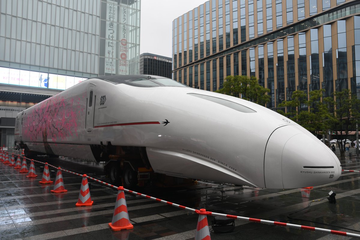 metro_emo's tweet photo. 側面は片方が現役時代の塗装、もう片方は桜の木がペインティングされていました。
私も九州への撮り鉄遠征を計画しており、そんな時にこのプロジェクトが発表されたので見学してきましたが、駅のホーム…ではなく駅前の広場に新幹線が展示されているという物珍しさから見物客の数も非常に多かった→ https://t.co/nUEcyRmp7h