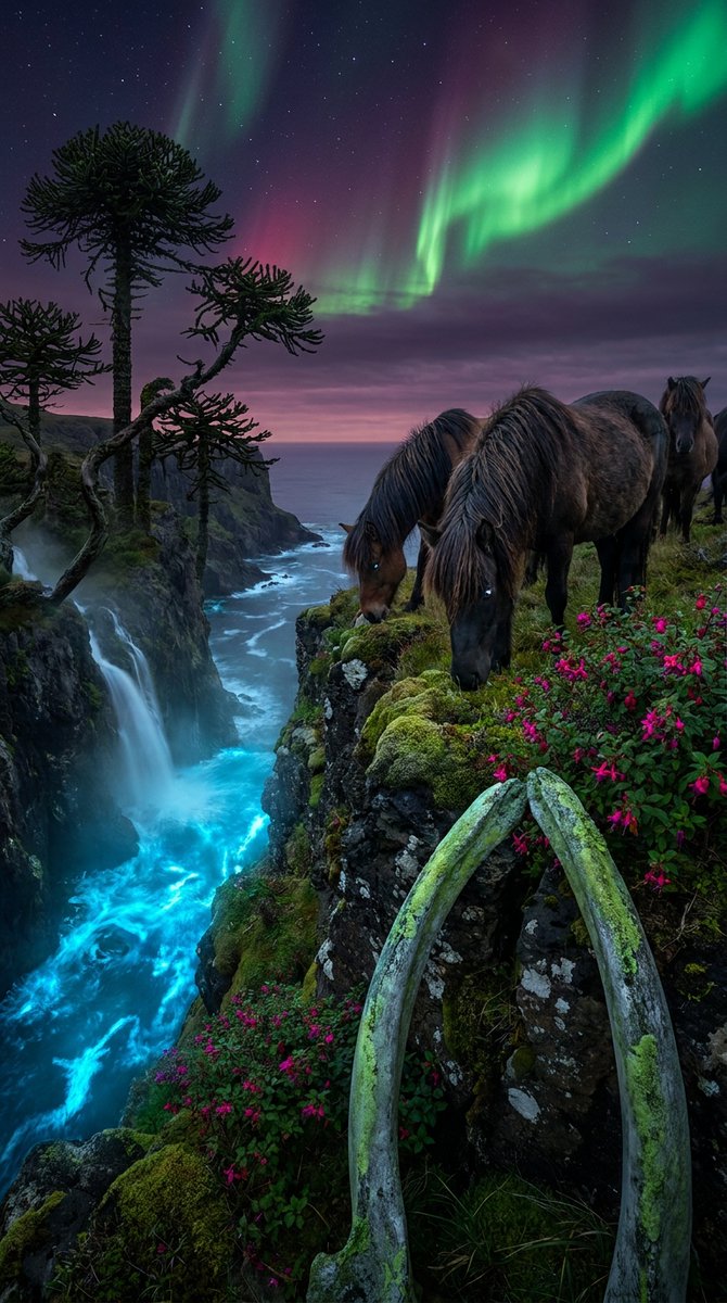 wild_adv_horses's tweet image. Ethereal Steeds Above the Bioluminescent Fjord
#horses #equestrian #wildhorses #horselover