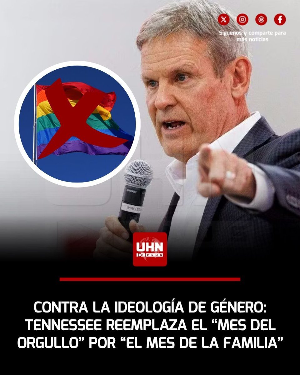 UHN_Plus's tweet photo. 🇺🇸‼️ | El gobernador republicano de Tennessee, Bill Lee, ha firmado una resolución que declara oficialmente a junio como el "Mes de la Familia Nuclear". Esta medida contra la ideología de género es un respaldo a los valores tradicionales y un desafío directo a las celebraciones del lobby izquierdista LGBTQ.