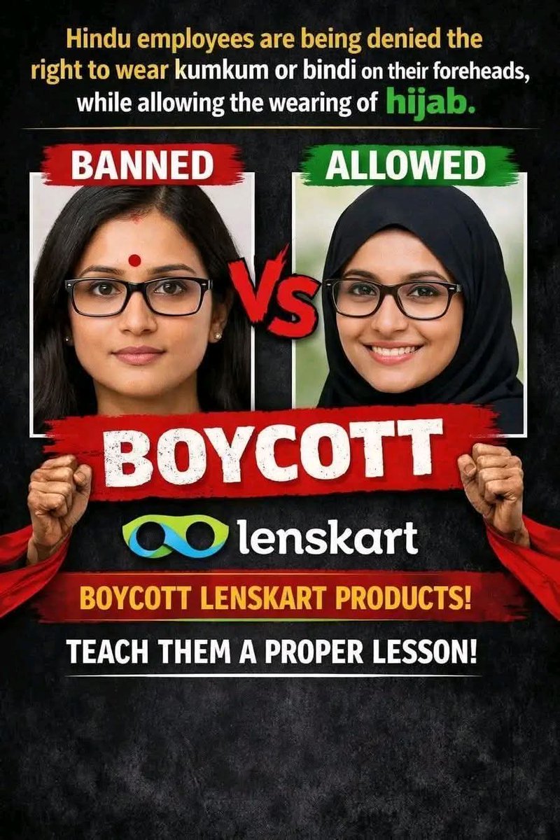 #Boycott_Lenskart 

Lenskart is doing what it must have never done..

They want Hindu MONEY but not the SANSKRITI..

"This is pure CONSPIRACY"

Unite &amp; stand against Lenskart ❗