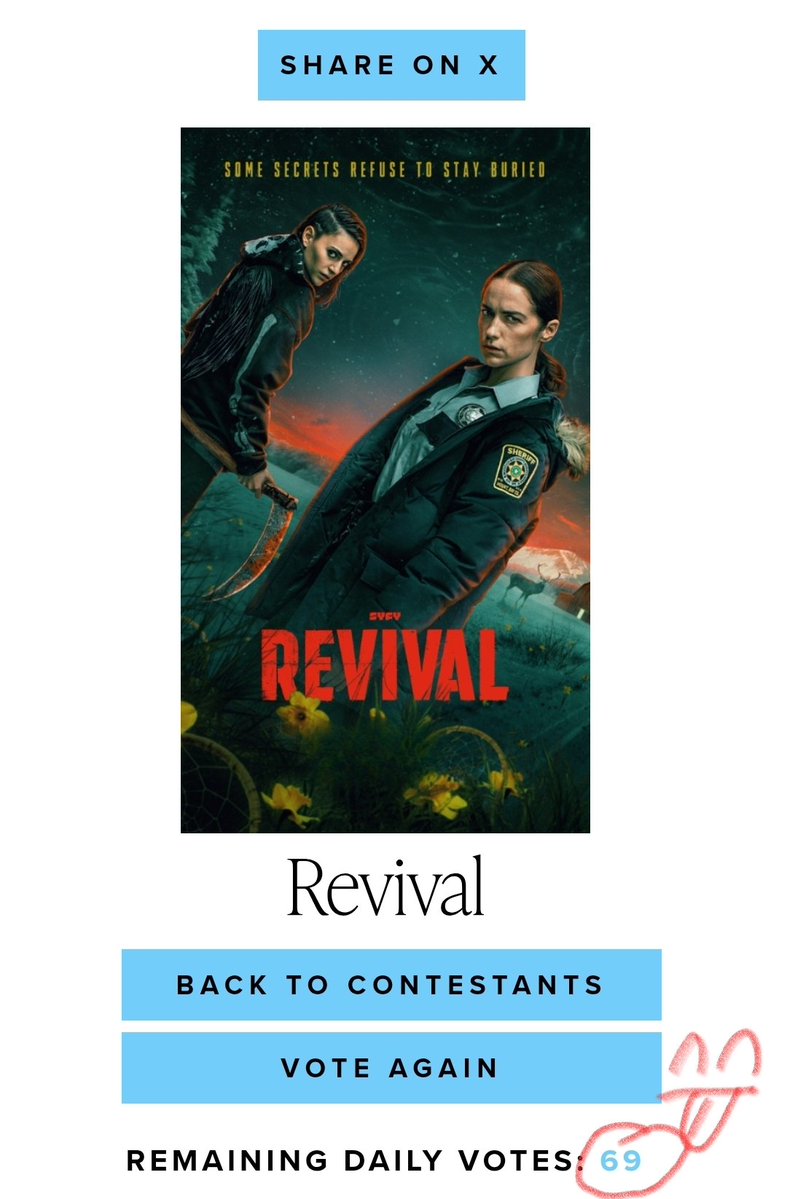 pingubest's tweet image. I just voted for the #CdnScreenAwards Cogeco Fund Audience Choice Award!
I have 6️⃣9️⃣ votes more today.
Noice 😂
#revival #MelanieScrofano 
Vote here 👇🏼
audiencechoice.ca