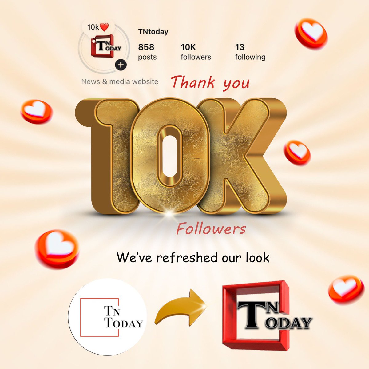 TnToday283379's tweet photo. 10K strong ❤️ in Instagram

Thank you every one being part of our journey. Your support, shares, and trust keep us going every day, we’ve refreshed our look — introducing our new logo! 🔥

Stay connected with for more updates!

#10KFamily #ThankYou #NewLogo #Tntoday https://t.co/6Ud3dxppmk