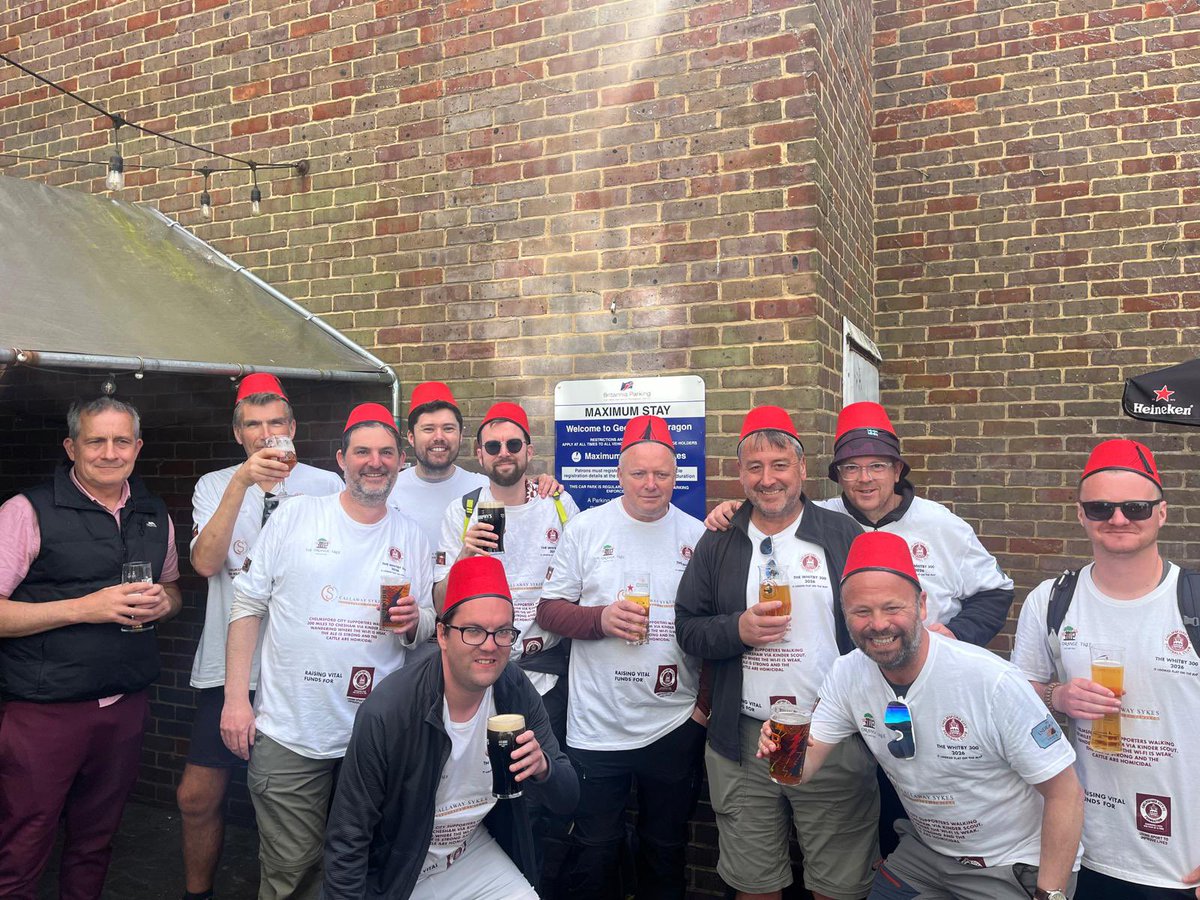 OfficialCCSC's tweet photo. The Whitby 300 is complete!

The walkers have met the rest of the Claret Army at The George &amp; Dragon in Chesham after their arduous trek from Whitby to @cheshamutdfc this afternoon in support of the @ccfcfoundation_! ❤️

https://t.co/UDvkrlDwMH https://t.co/l3AwhuGuPw