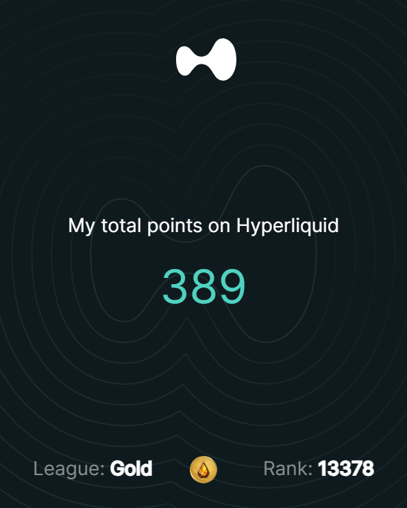 cryptosaru's tweet photo. I still have 389 points in my @HyperliquidX  account. What does it mean? The airdrop season 2 is coming soon? #airdrop #defi #HYPE #dex #perps https://t.co/H3bY9iXbEF