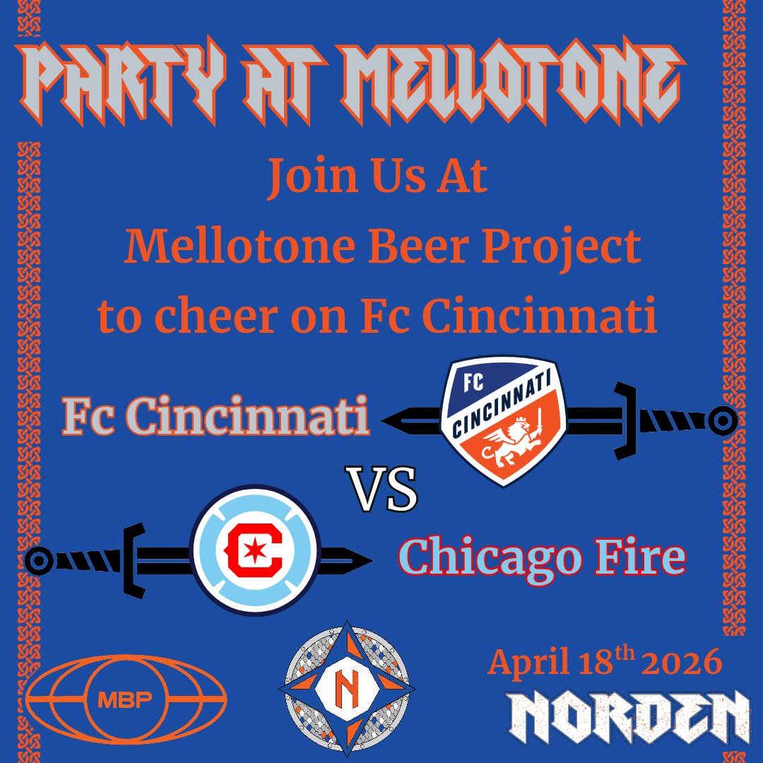 Norden_SG's tweet image. MATCHDAY IS HERE!!
Beat the I-75 shutdown and start the party early at Mellotone Beer Project. 

Cold beer, great food, and the best supporters around before we march to TQL to extinguish the Fire.
Let's go FCC! 🟠🔵🔥 #fccincinnati #FCCincy