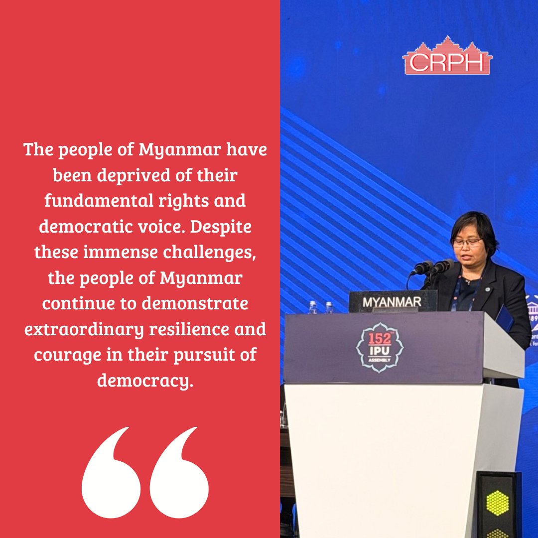 CrphMyanmar's tweet image. I bring with me the voices of 3.6 million internally displaced people, 16.2 million people in need of humanitarian assistance, over 15,000 of political prisoners are still in the prisons and thousands of civilians who have been killed since the military coup.

#IPU152 #Myanmar