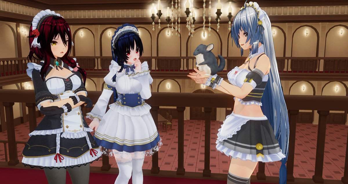 #cm3d版深夜の真剣エディット60分一本勝負
#COM3D2
本日のお題｢供養SS お祝い 動物」より「動物」になります。
気さくが他のメイドが飼っているチンチラを連れ、純真とツンデレに見せつけて
チンチラの可愛さに頬を赤らめる純真と流石に無断無許可で他のメイドのペット を…と咎めているツンデレです