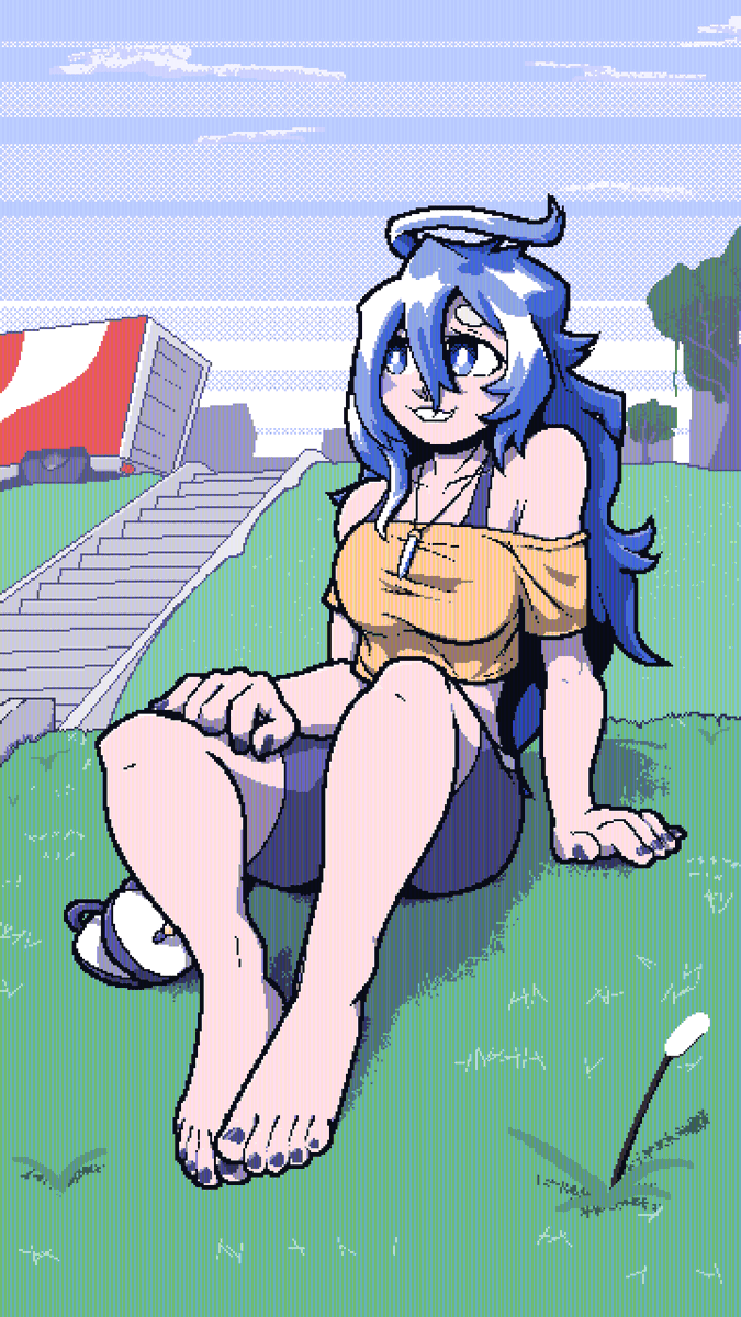 DonDevRed's tweet photo. Decided to do another piece of fanart, cuz I don't do those as much.

Been reading @REKID3SU's comics and been endeared by his characters, so earlier last year I did a sketch of the wolf gal, Tsukiko on the hillside, and today I colored it.

#fanart #art #pixelart #Tsukiko https://t.co/pfeOgA63j4