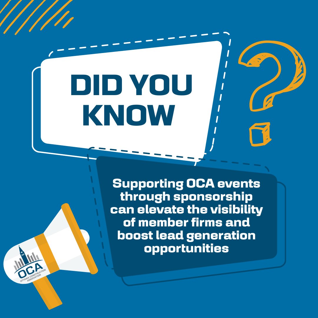 ConstructionOtt's tweet image. #DYK Sponsoring OCA events is a great way to boost your visibility with the OCA membership and can also help boost lead generation #MyOCA

Check out all current sponsorship opportunities on our website 👉 ow.ly/Jie750QipvX