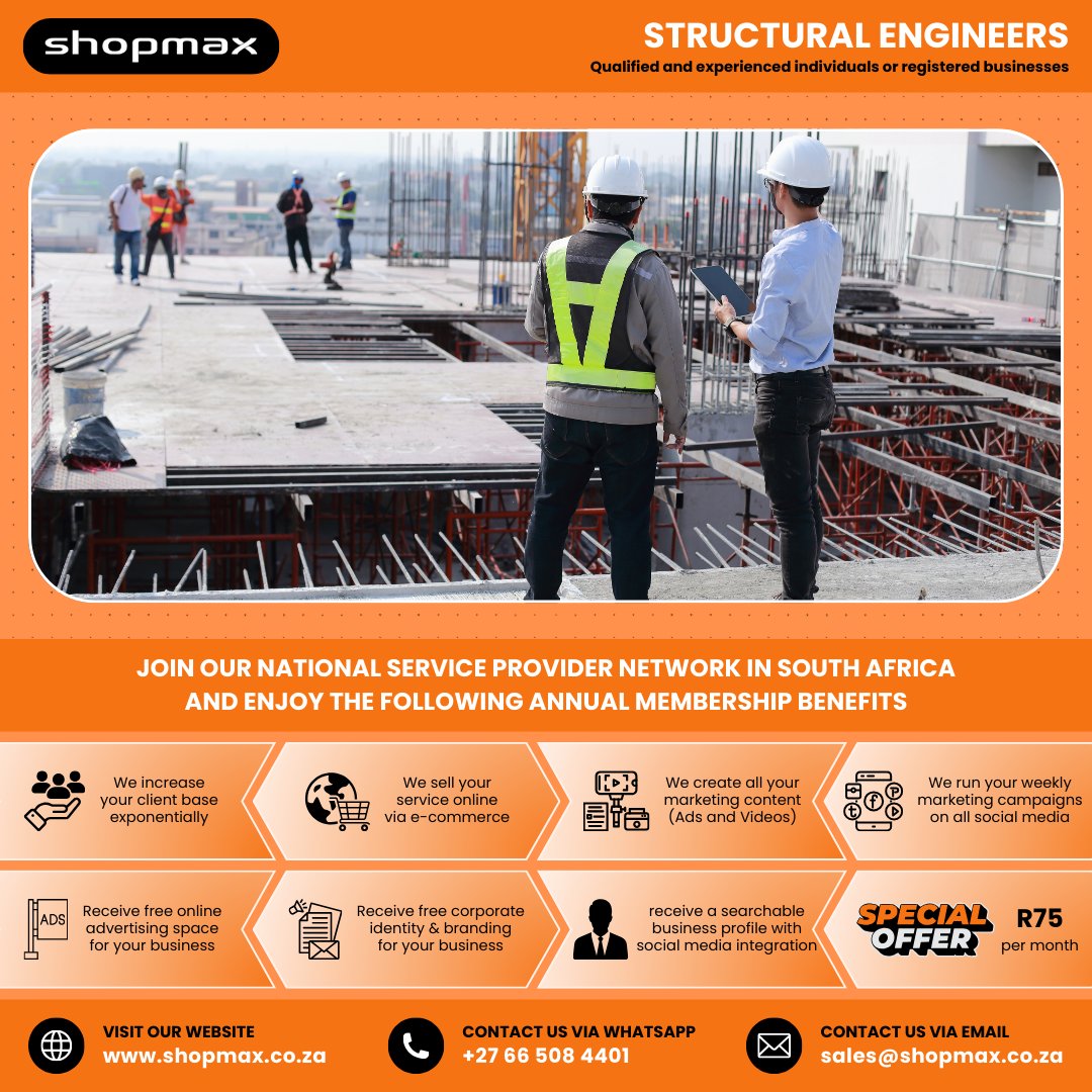 SHOPMAX6's tweet image. 🏗️ Structural Engineers — grow your project pipeline nationwide
Join the Shopmax SPN
👉 shopmax.co.za/sell_your_prof…
#StructuralEngineering #Shopmax