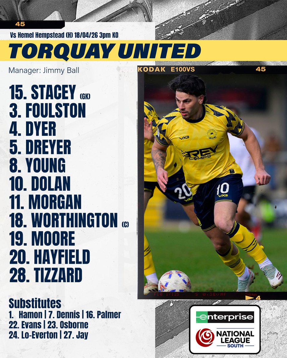 TUFC1899's tweet image. 👉 Here's how The Gulls are lining up here at Plainmoor this afternoon...

#tufc | #TORHEM