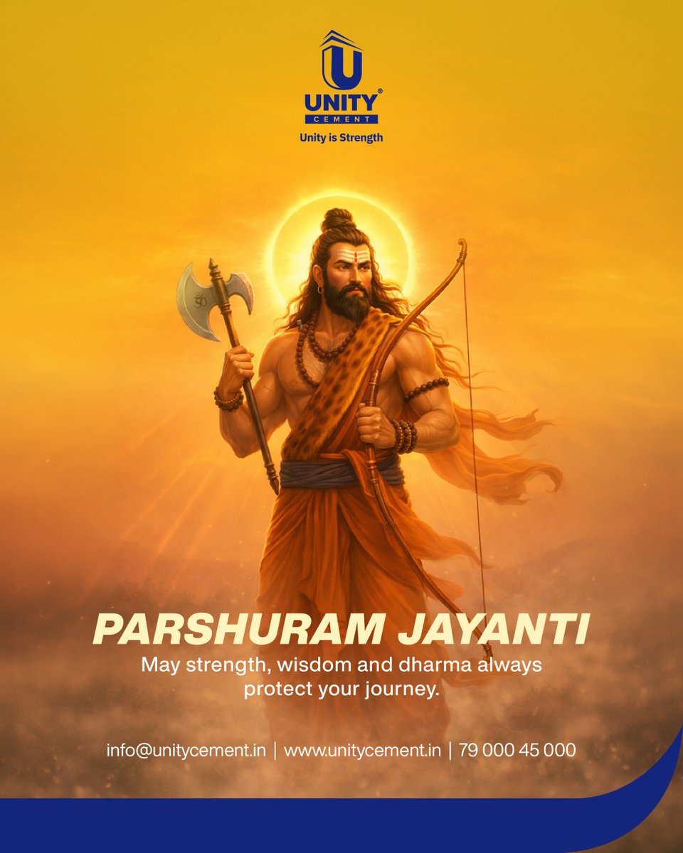 unitycement's tweet image. On this Parshuram Jayanti, may the values of strength, discipline, and righteousness guide your journey forward.
Wishing you stability in every step and confidence in every decision.

#UnityCement #ParshuramJayanti #UnityIsStrength #StrengthAndWisdom #IndianFestival #BuildStrong