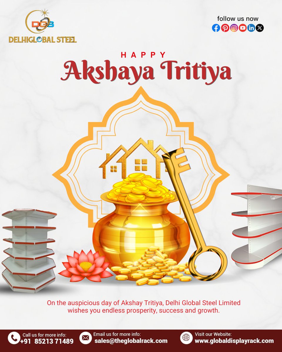delhiglobal_'s tweet image. This Akshay Tritiya, unlock more than just prosperity…
 unlock growth, success &amp;amp; new opportunities 🔑✨

May this Akshay Tritiya bring you growth that never stops 🌟

📞 +91 85213 71489
🌐 globaldisplayrack.com

#AkshayTritiya #DelhiGlobalSteel #RetailDisplay #StoreDesign