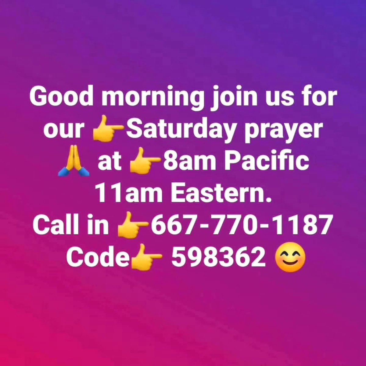MbBingham's tweet image. Attention Attention ‼️
👉Everyone don't forget to join us for our Saturday morning prayer at 8am Pacific 11am Eastern call in #SaturdayPrayer #Pleaseshare #JoinUs #WayOfLife