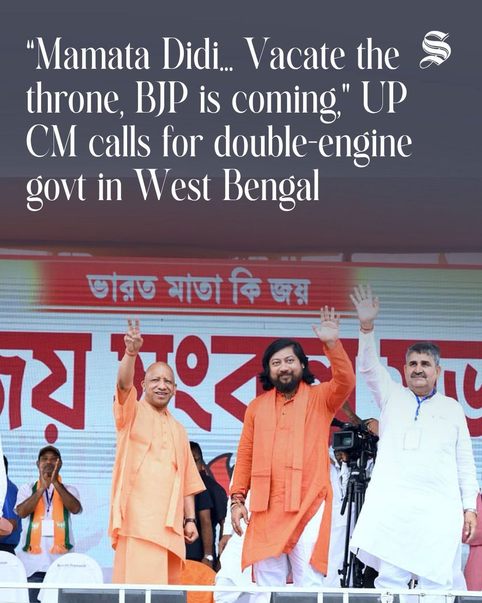 TheStatesmanLtd's tweet image. “Mamata Didi... Vacate the throne, BJP is coming,” Uttar Pradesh Chief Minister Yogi Adityanath tweeted after addressing a large rally in the Mathabhanga Assembly constituency. He called for a double-engine government in West Bengal, highlighted strong public support for the BJP,