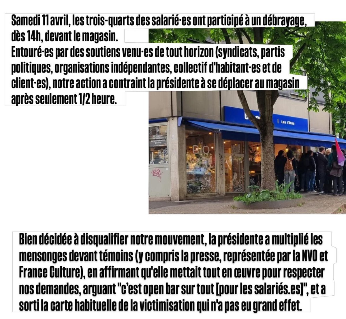 csgrevistes's tweet photo. Samedi dernier, le personnel était en grève pour rappeler tant à la direction de l'entreprise qu'à celle de @Biocoop que le protocole de fin de conflit de janvier dernier est loin d'avoir réglé la question de la gouvernance du magasin. https://t.co/VTIkHRh2Cd