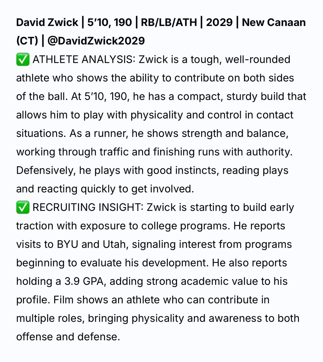David Zwick 2029 RB/ATH tweet media
