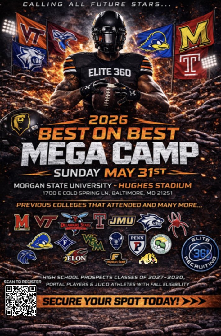 elite360recruit's tweet image. 🚨 HS ATHLETES — May 30–31

🏈 Women’s Flag Showcase (May 30)
🏈 Best on Best Mega Camp (May 31)
📍 Morgan State

15 per position = more reps + real exposure

Last year: 250+ athletes | 40+ coaches

Spots will fill.

👇 Drop your position
👇 Tag a teammate

#Elite360 #Recruiting