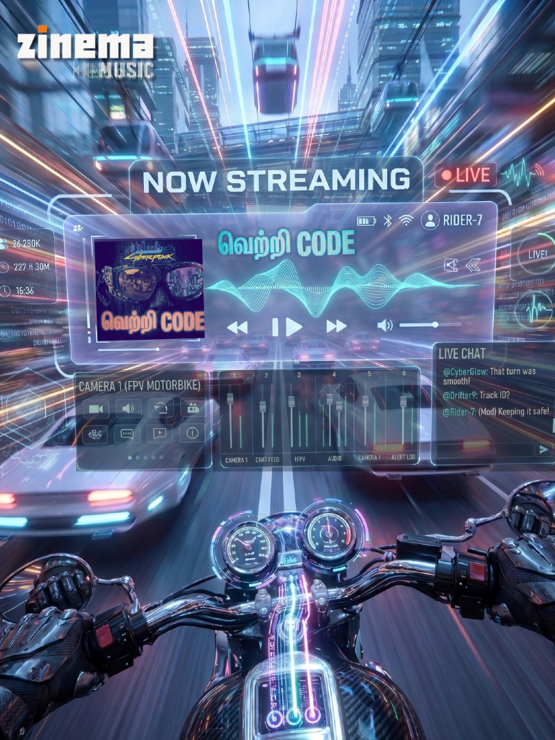 zinemamusic's tweet image. Riding through sound. Streaming the future. ⚡🎧
Vetri Code is live now.
This isn’t just music… it’s an experience.
Tap in. Feel the vibe.
Link in bio 🚀
#ZinemaMusic #VetriCode #NowStreaming #TamilMusic #CyberVibes