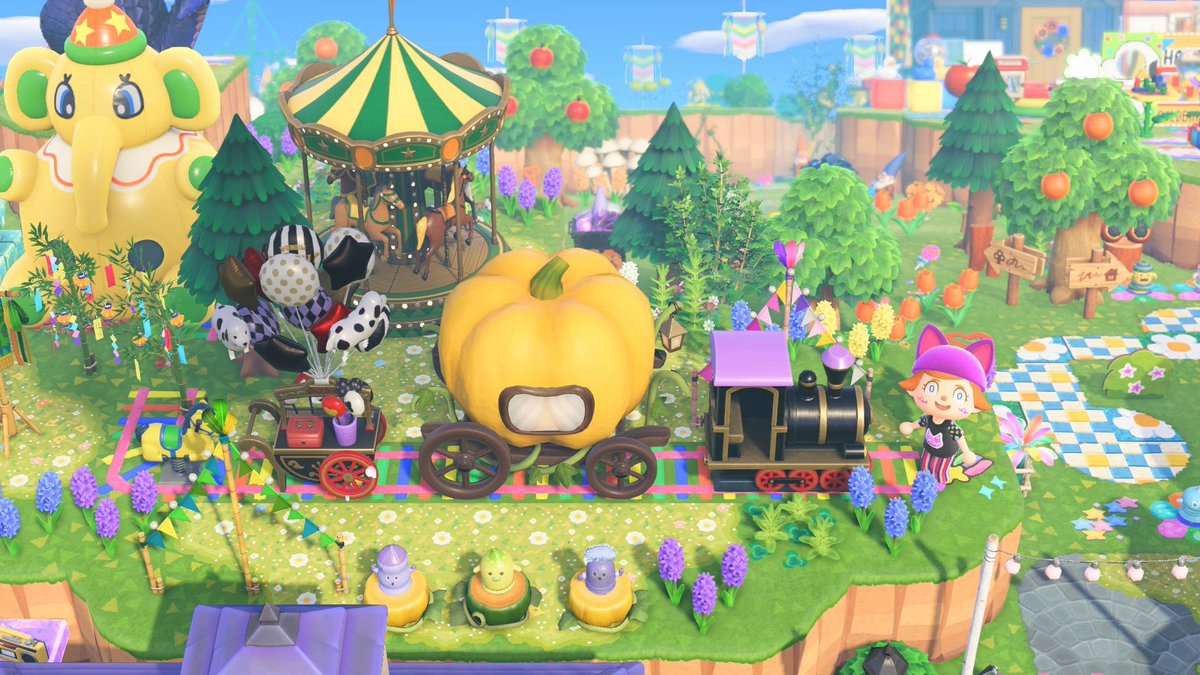 kuruOndo's tweet image. 広場のうしろ、上空からちょこっとしか見えないから初めて撮ってみた🎶
普通に歩いてたらカメラワークには入らないんだけど、実はおきにいりなんだ💛

飛行場から広場まわりが“駅”だから、
ここに列車を走らせてる🚂✨

#あつ森 #ACNH #AnimalCrossing