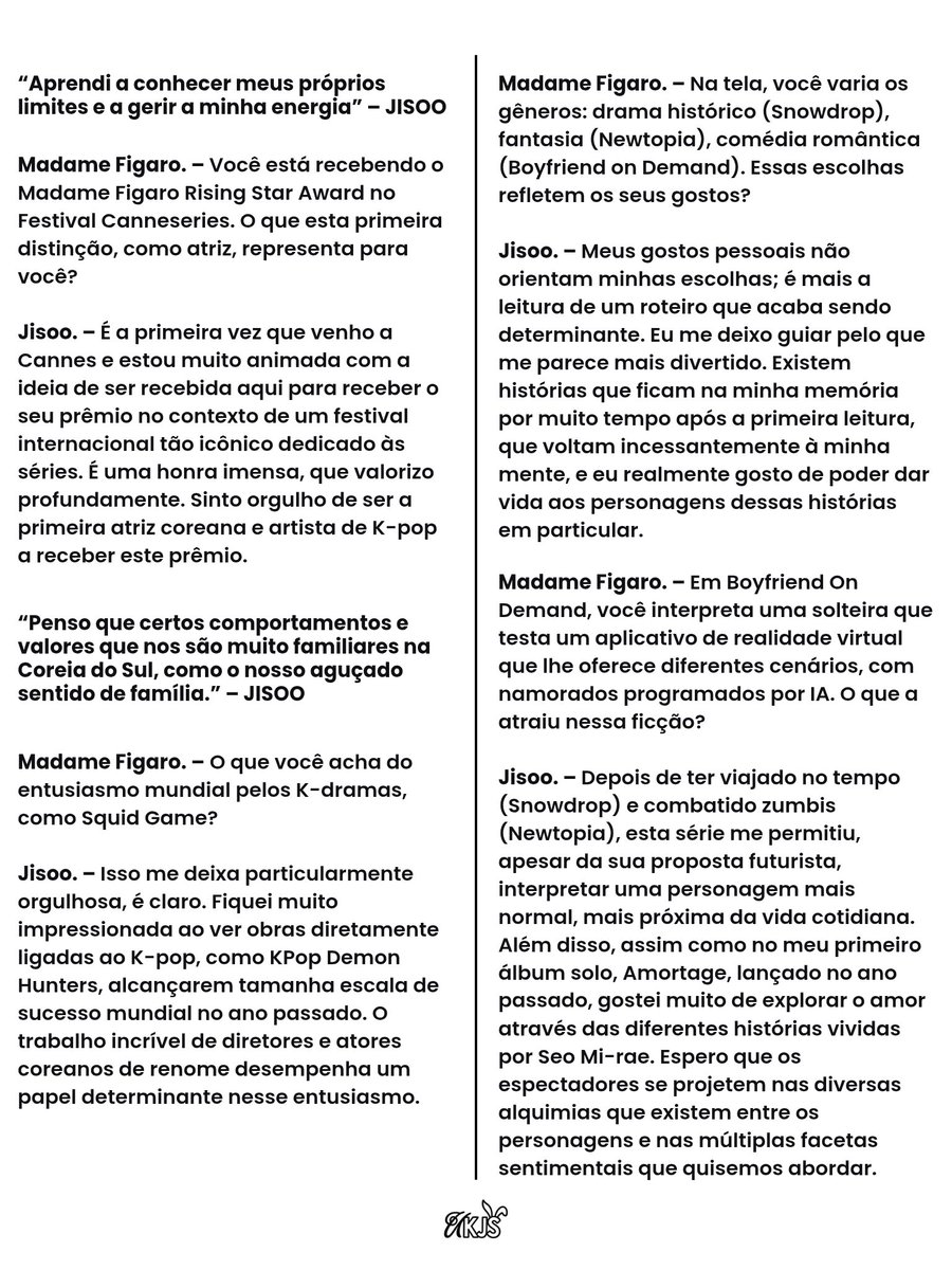📰 Tradução da entrevista completa da #JISOO para Madame Figaro France. ❤️✨ (1/2)