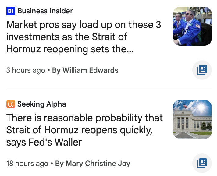 Unless the US and Iran do somehow cut a deal this weekend, these won't age well.
;-{)}