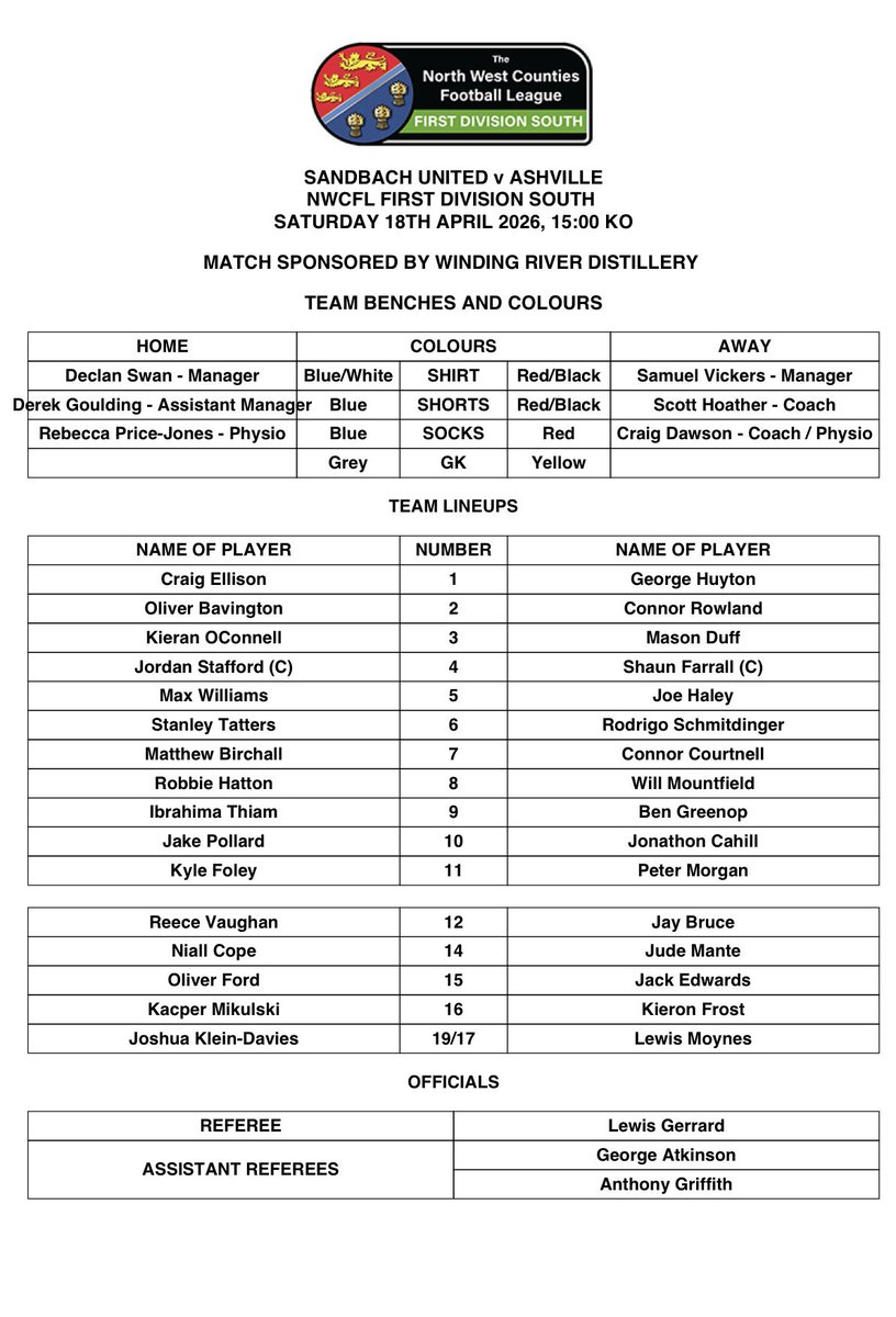 SandbachFC_1st's tweet photo. Here is how we line up for our fins league game against @AshvilleFC 
We also take our time to pay respects to Junior Grove who sadly died last year and was an avid young supporter of the club 

RIP Junior 2013-2025 https://t.co/8NL1l8Qhx1