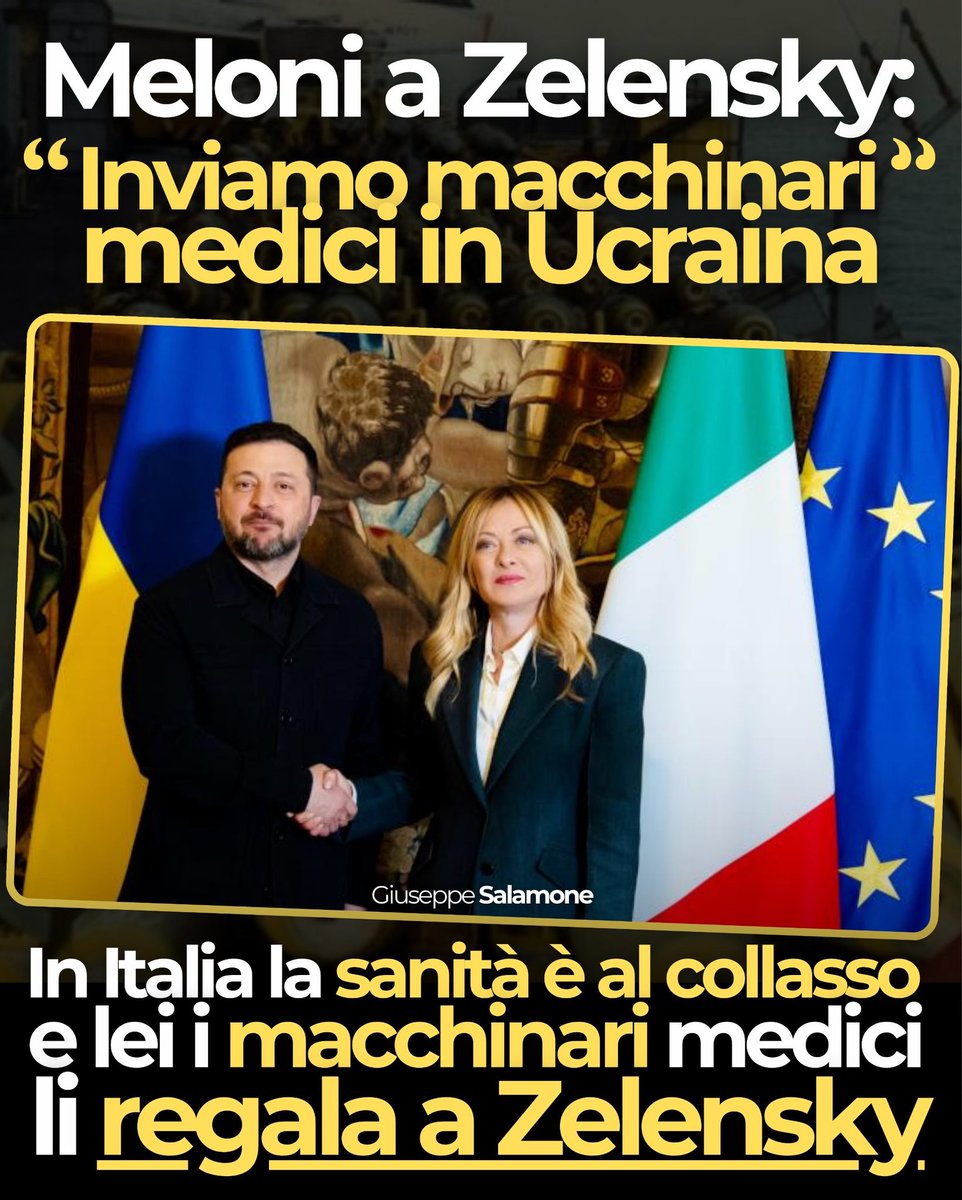 MaurizioIlBrig1's tweet photo. In Italia abbiamo la sanità che sta cadendo a pezzi, per una tac o una risonanza magnetica bisogna aspettare anni o pagare fior di denari per farla subito e lei i macchinari medici li manda a Zelenski #PrimaGliItalianiStoCazzo @gius_salamone90 #GovernoDeMerda https://t.co/rukAA5fSNU