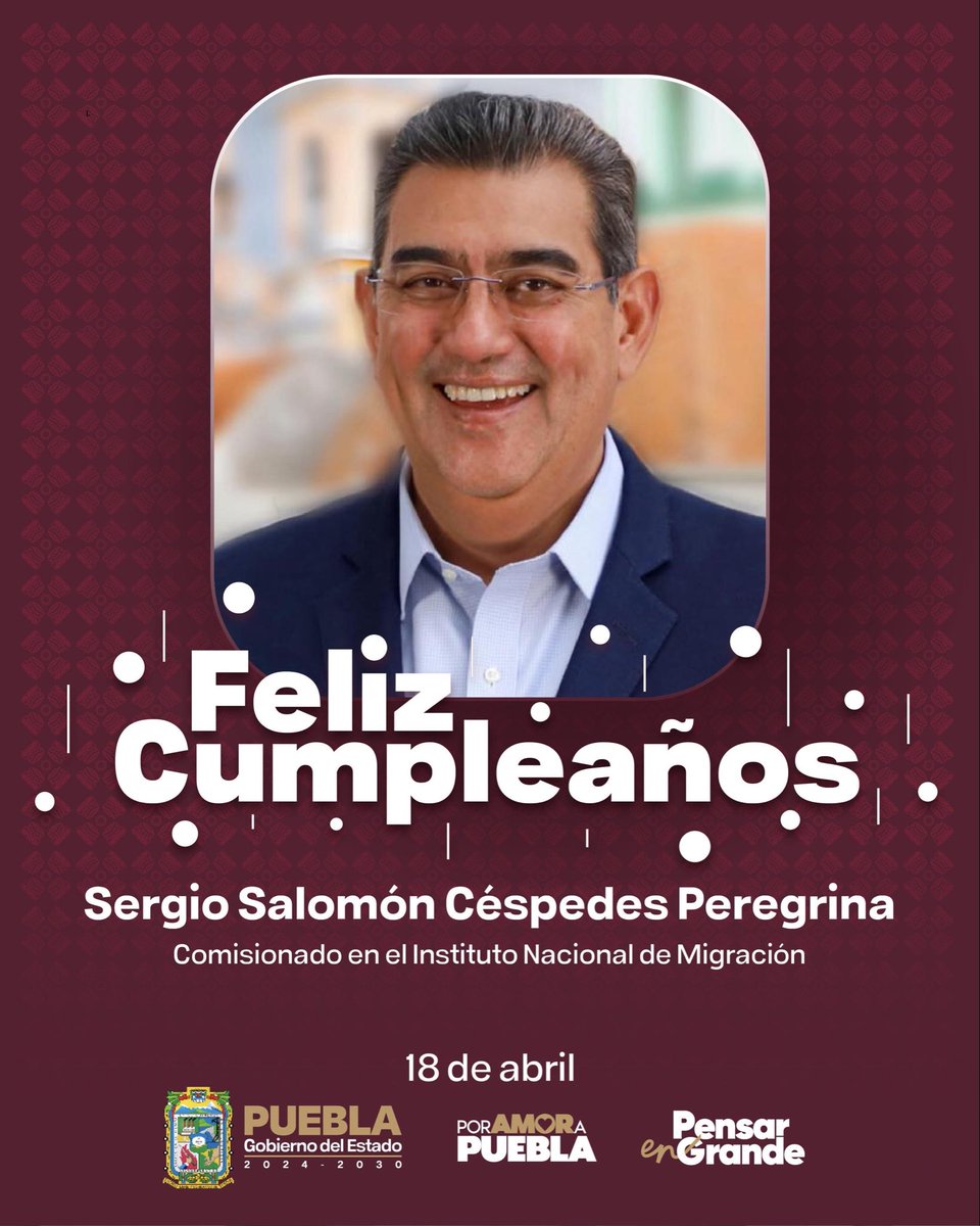 Envío un abrazo y una fraterna felicitación al titular del <a href="/INAMI_mx/">INM</a>, <a href="/SergioSalomonC/">Sergio Salomón</a>, con motivo de su cumpleaños. 🎂🤗

Nuestros mejores deseos de salud, alegría y felicidad. ✨