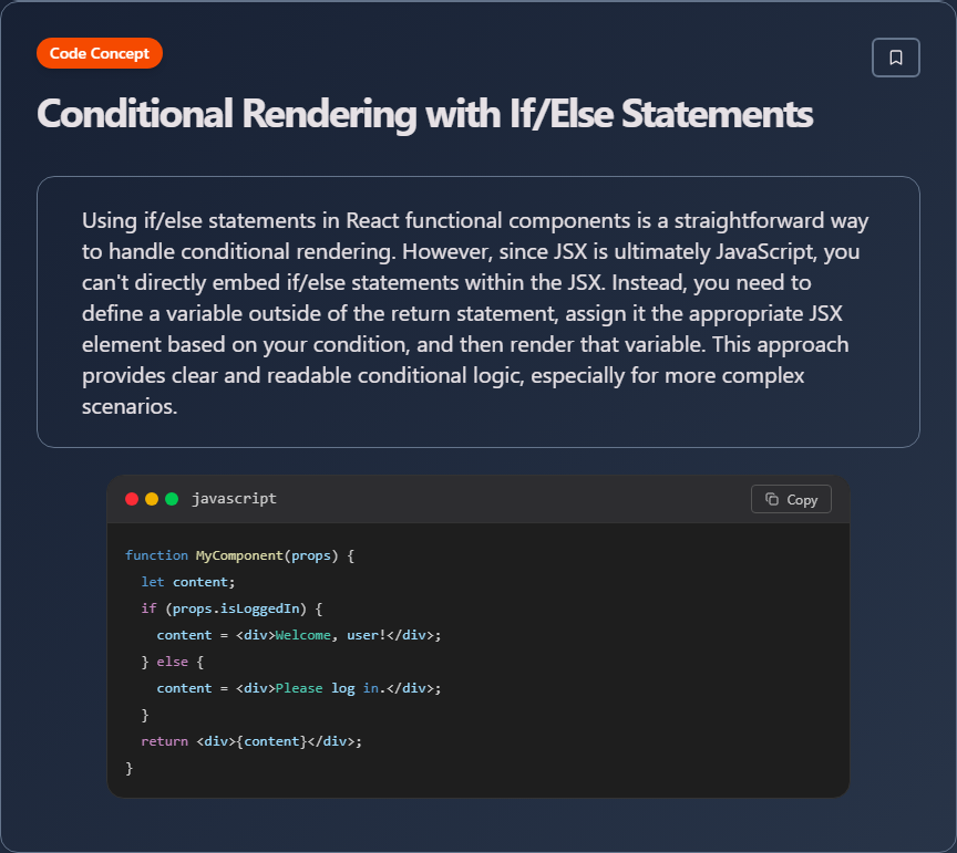 techielearnapp's tweet image. ✨ Conditional Rendering with If/Else Statements (React Development)

#ReactJS #Frontend #WebDev #React #100DaysOfCode #DevLife