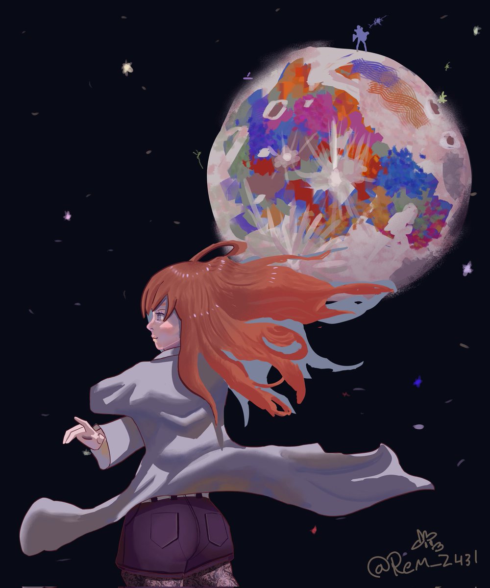 Rem24311's tweet image. Makise kurisu 🥸 I loved the art of the moon people were making and I wanted to join in 

#moon #steinsgate