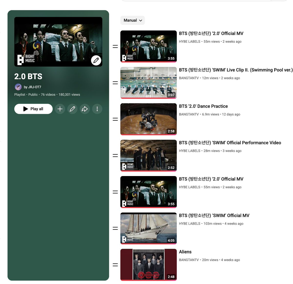 This playlist helps with 2.0 for award shows, with SWIM for IFPI and national charts and with ARIRANG for the same thing too.
Only 180K views since I made it. Please run it today?
youtube.com/playlist?list=…
