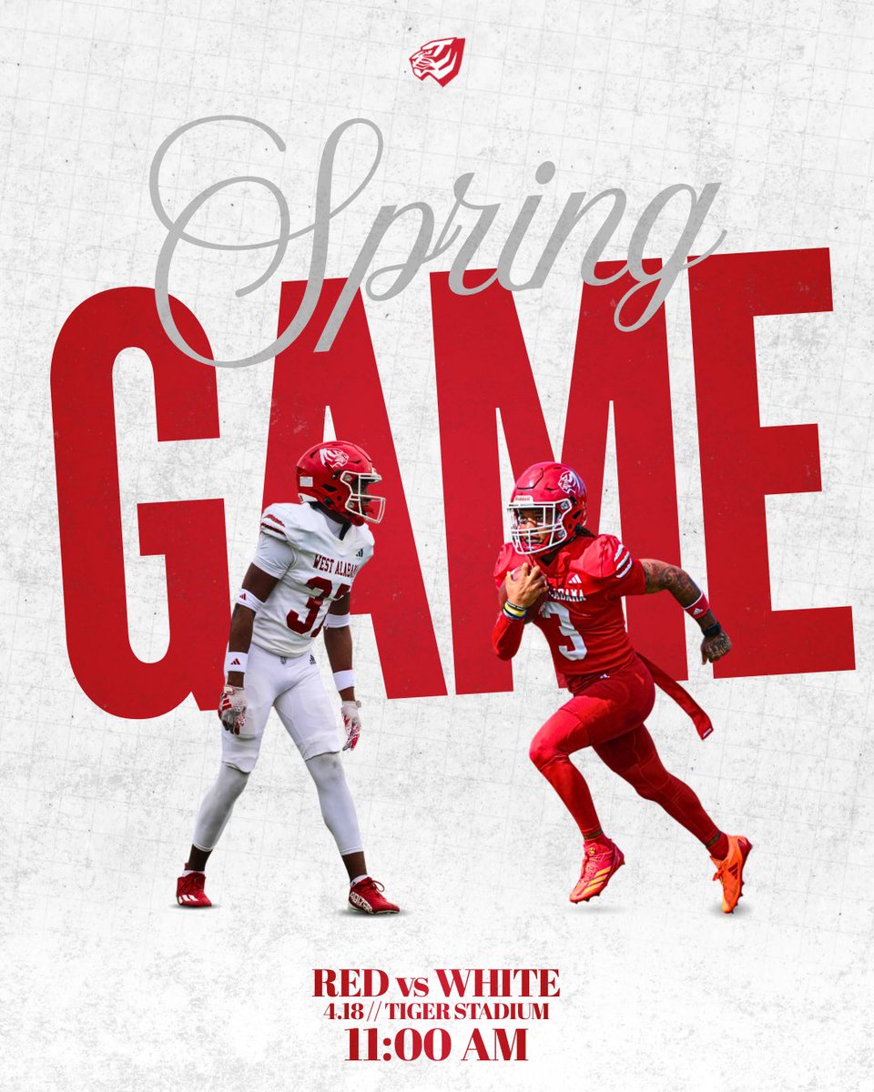 uwa_football's tweet photo. Ready to put on a show‼️
 
🏈: Spring Game (Red vs White)
📍: Tiger Stadium 
⌚️: 11:00 AM https://t.co/M73Da2nhcs