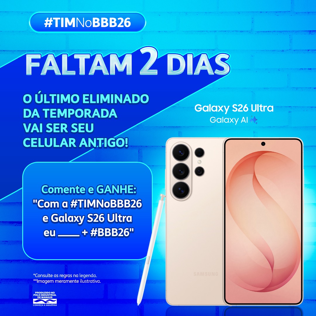 TIMBrasil's tweet photo. 🚨 ATÉ A FINAL, TEM MIMO TODO DIA!!!

o último eliminado vai ser seu celular antigo! vem de galaxy s26 ultra cmg, bb!

regras:
*dar RT aqui
*comentar a frase da imagem completando a resposta
*usar as tags
*não ter ganhado o último mimo

quem + comentar até amanhã 10h, leva! https://t.co/K90qLLflJe