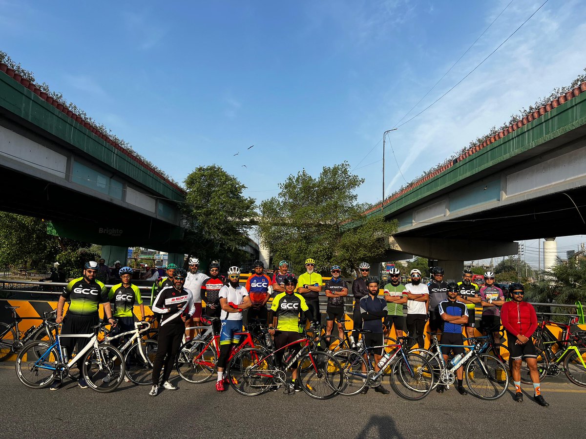 gulbergcycling's tweet photo. Cycling clubs of @CyclingLahore community met at the iconic Thokar Bridge this morning and observed a minute of silence to honour the memory of Pakistan's daughter Natalia Khan. She was a National Level Cyclist and Rowing Athlete. She shall forever live in our hearts. https://t.co/hdCZgdgIzl