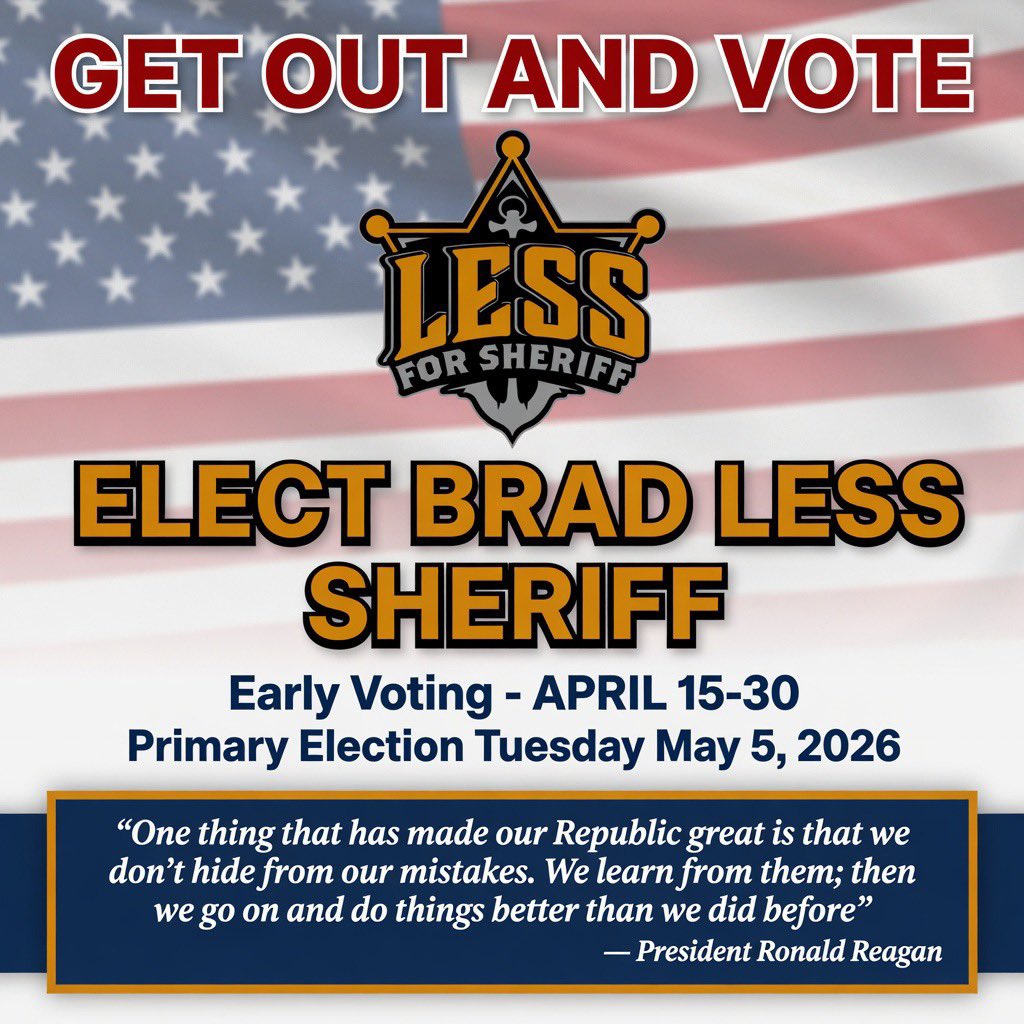 BradLess4580's tweet photo. VOTE BRAD LESS FOR SHERIFF https://t.co/7W8toWDbj3