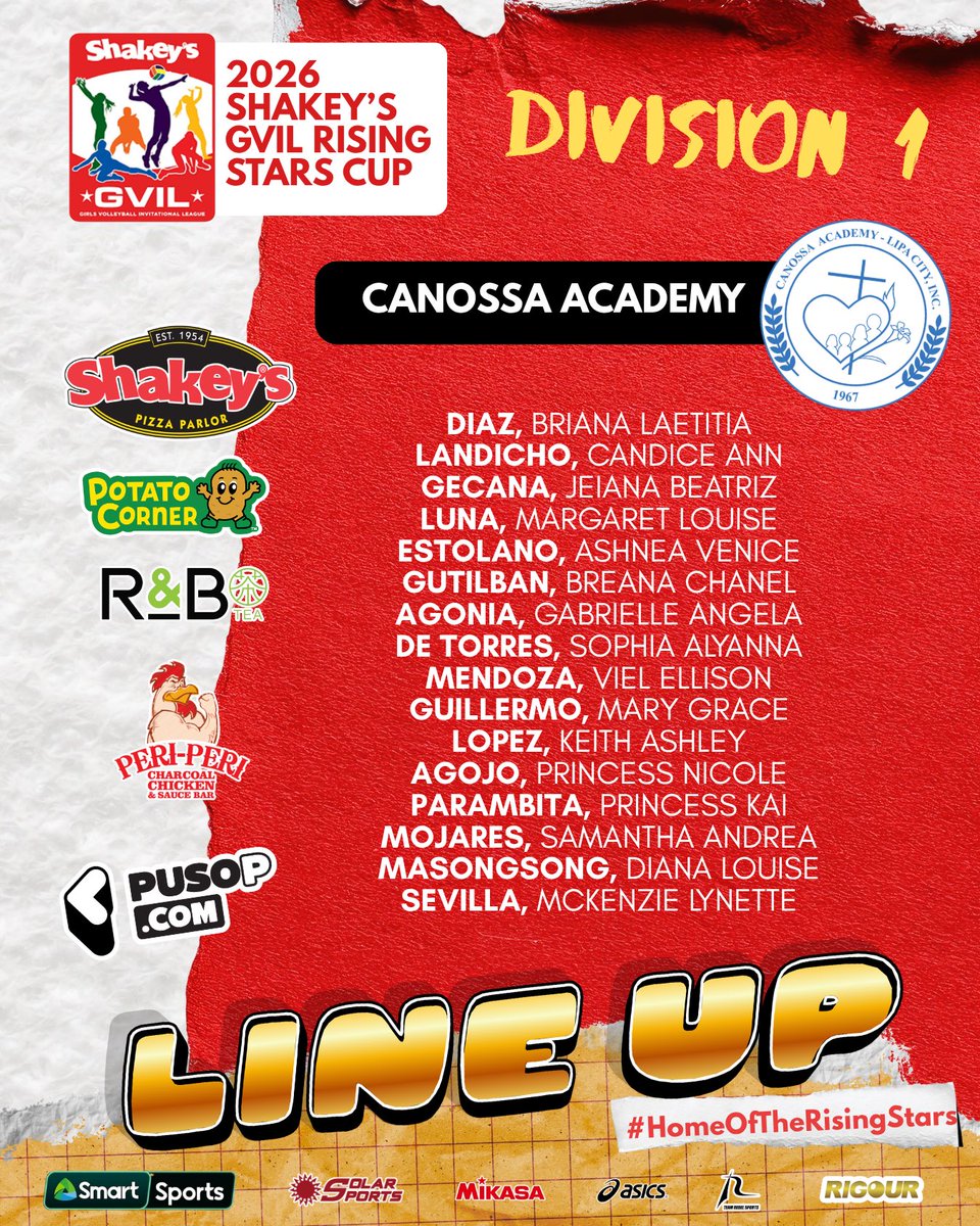 ShakeysLeague's tweet photo. Here's the official lineup for Division I - Pool B for the Shakey's Super League GVIL Rising Stars Cup 2026! 

#ShakeysSuperLeague #SSLGVIL2026 #HomeOfTheRisingStars https://t.co/ibSbIMPP3t