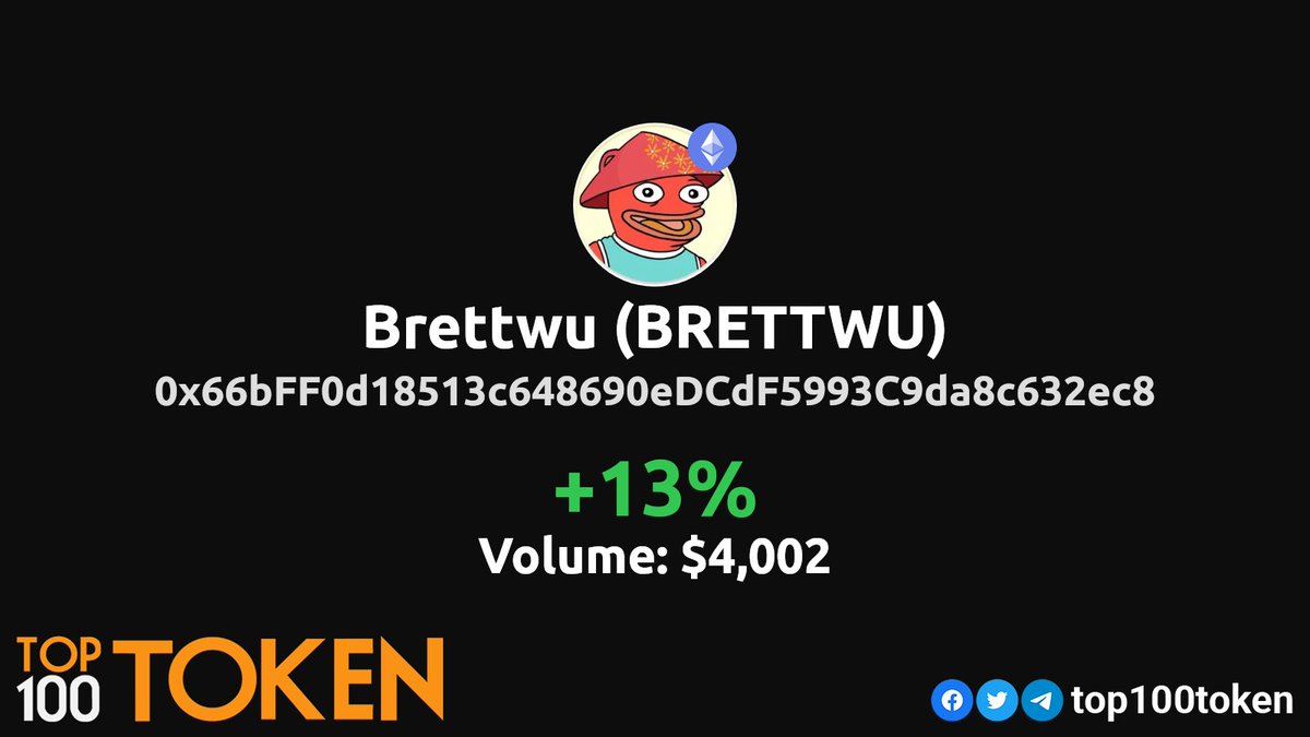 top100token's tweet image. 🔥Token of the Day (Saturday) on ethereum chain!🔥
        
@BrettWu_0x66

#TokenOfTheDay #GemsAlert #Moon #ETHEREUM