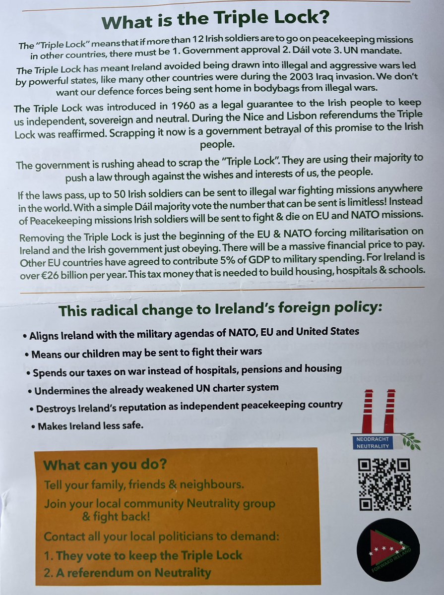 Defend Irish Neutrality &amp; the triple lock.

The working class will be the ones Mícheál Martin &amp; Simon Harris send to the front not the rich kids.

<a href="/irishcongress/">Irish Congress of Trade Unions (ICTU)</a> &amp; <a href="/ICTU_Youth/">Irish Congress Youth</a> must lead this battle
It is Union Policy as voted unanimously for at the 2025 ICTU delegate conference