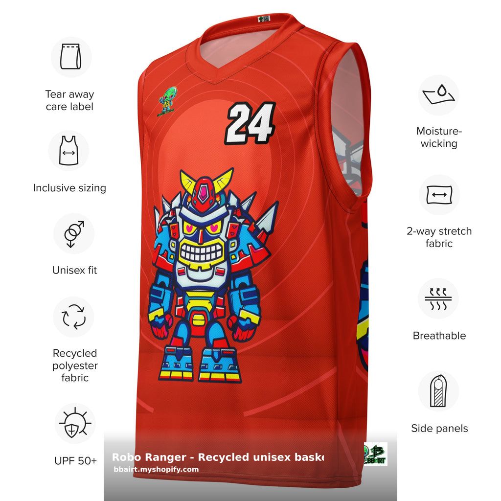thebbairt's tweet image. Unleash the power of Robo Ranger with the bold "Crimson Vortex" basketball jersey! 🌪️ Electrify your style while staying cool and dry in this eco-friendly masterpiece. Perfect for the court or street. 🌟 Shop now: shortlink.store/dfw9onzdvmeo #Ballers #SciFiMerch #SummerGear