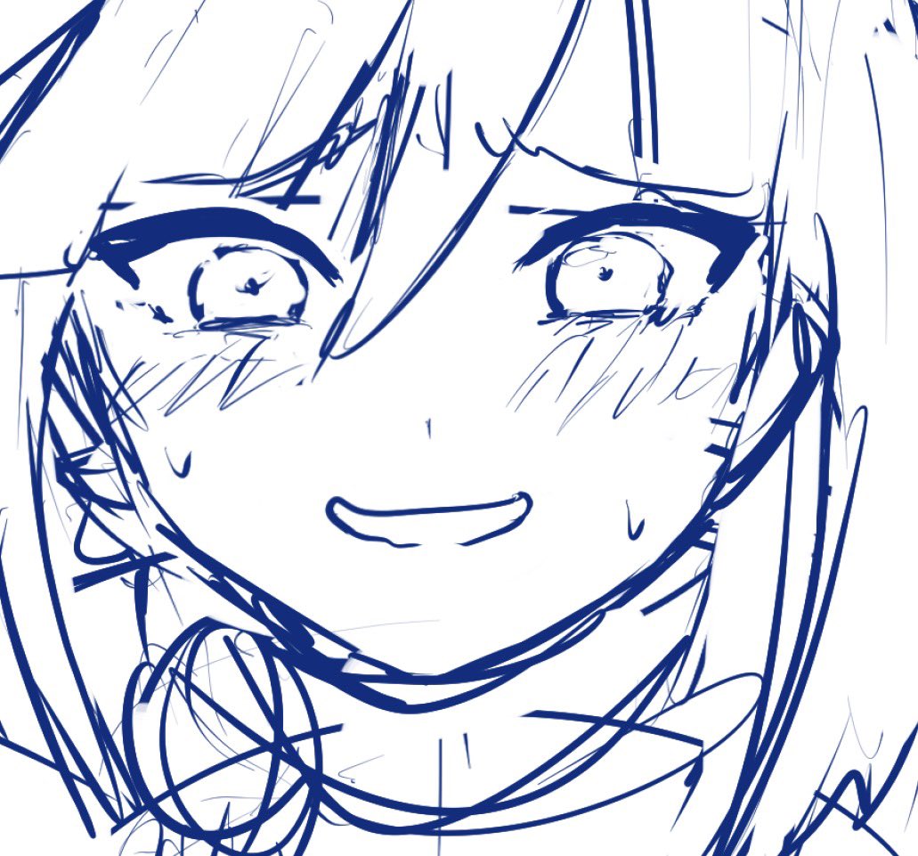 今線画中なのだけれども、頬っぺたの線が消えそうなのでラフ顔供養