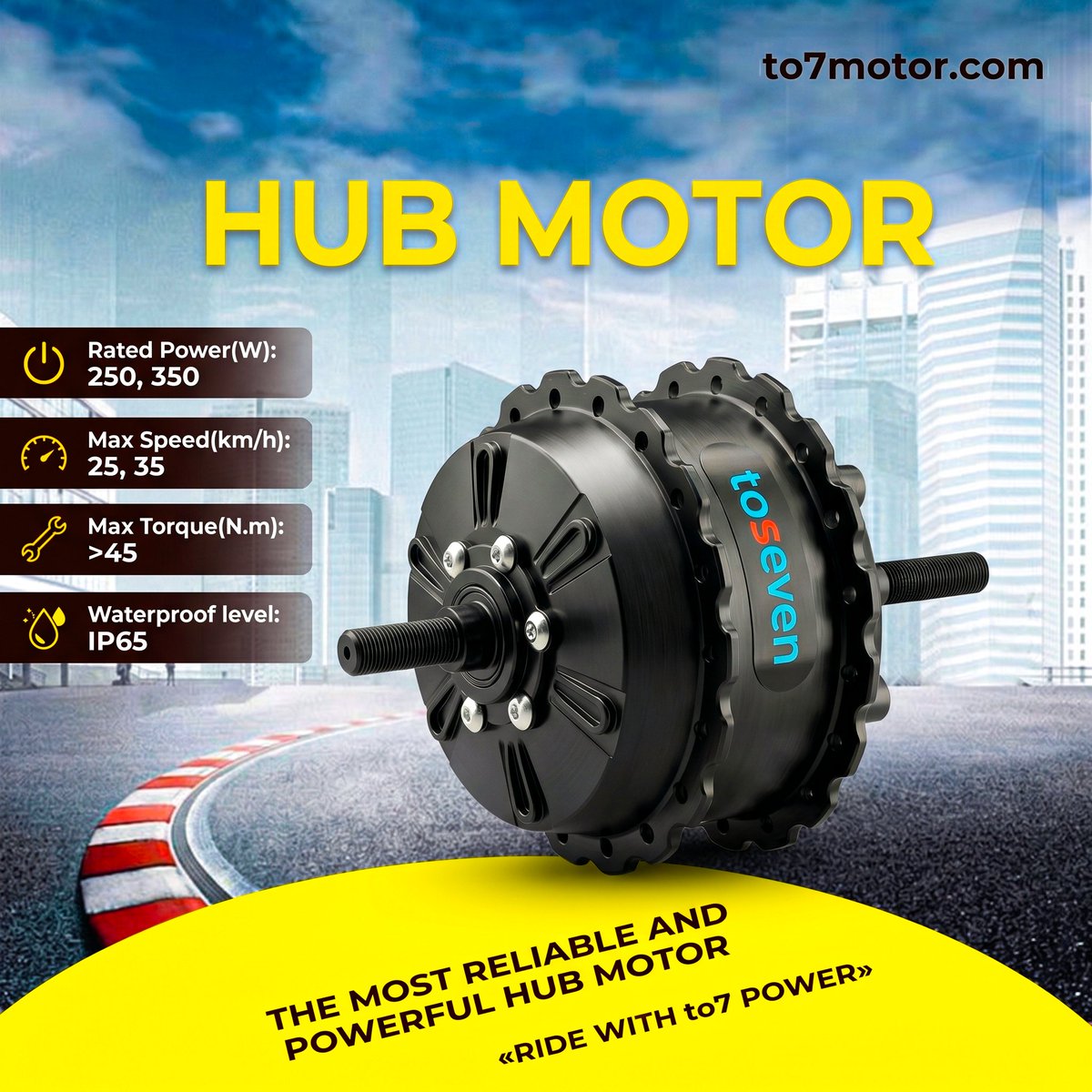 to7motor's tweet image. Lightest rear hub motor we make. ⚖️

K7-135XL: 350W, 45 N.m torque, just 2.3kg.

135mm dropout. 35 km/h. IP65 waterproof.

Perfect for city commuters &amp;amp; folding bikes.

👉 to7motor.com/product/k7-135…

#ebike #commuter #lightweight #k7 #urbanmobility #to7motor