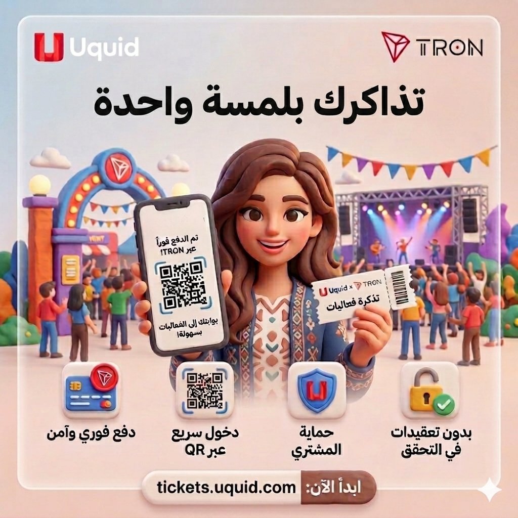 6580l's tweet photo. 🎟️ تذاكر Uquid × TRON: بوابتك إلى الفعاليات بسهولة!
ادفع عبر @trondao خلال ثوانٍ، واستمتع براحة البال مع حماية المشتري من @uquidcard 🛡️

✅ دفع فوري وآمن
✅ دخول سريع عبر QR
✅ بدون تعقيدات في التحقق

🚀 ابدأ الآن:
https://t.co/S8IEDFloeH

#TRONGlobalFriends 
#TRON @TronDao_AR https://t.co/7OkAfASVH1