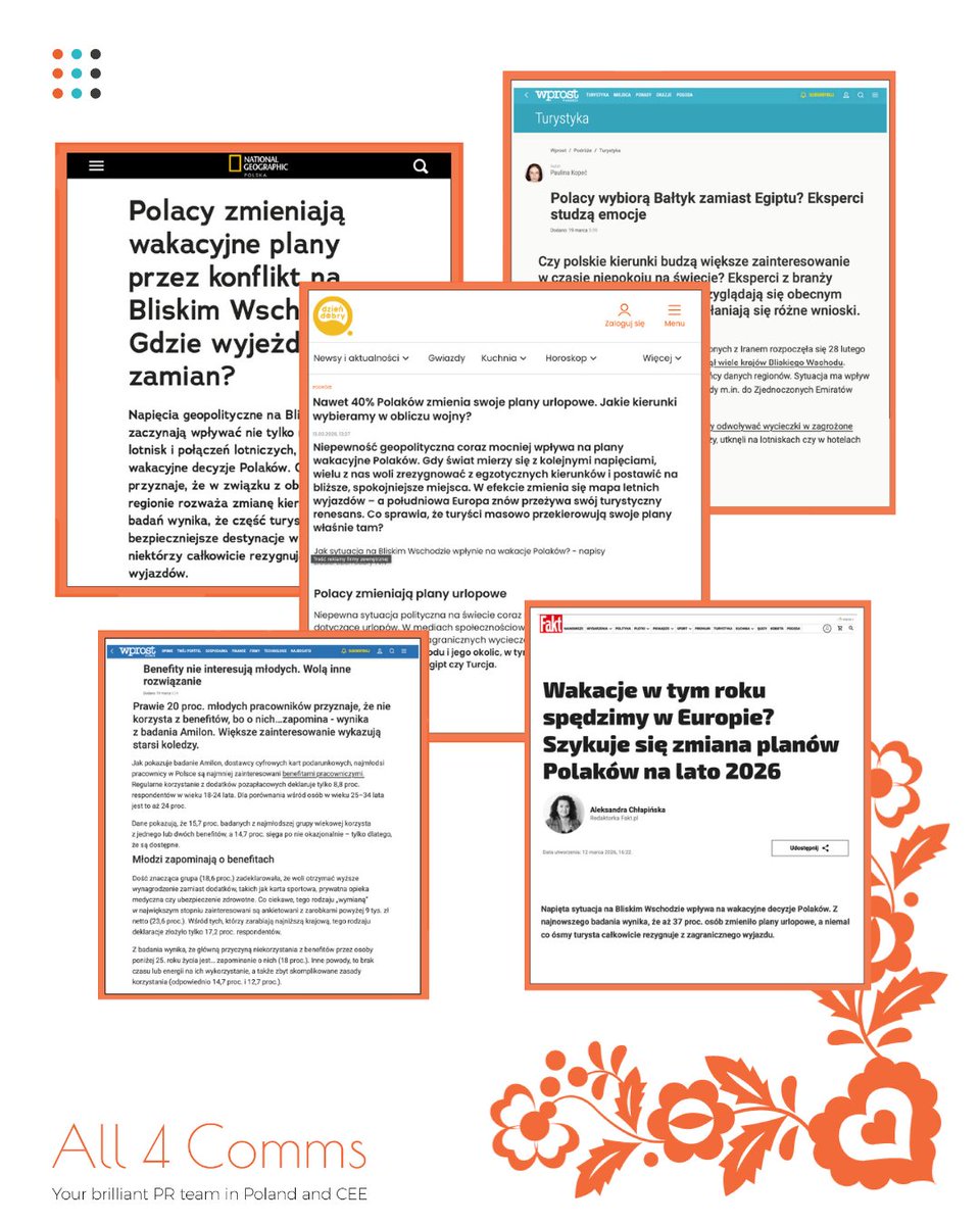 MatyldaSetlak's tweet image. PR isn’t about being everywhere - it’s about being in the right places.
In March, we secured media coverage for our clients in Poland across top lifestyle, business &amp;amp; consumer outlets 🇵🇱
That’s how brands build trust and real visibility.
#PR #BrandVisibility #EarnedMedia